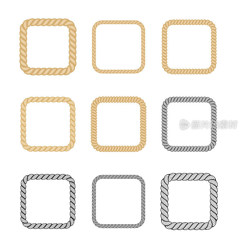 Set of rope frame in marine style. Vector illustration.